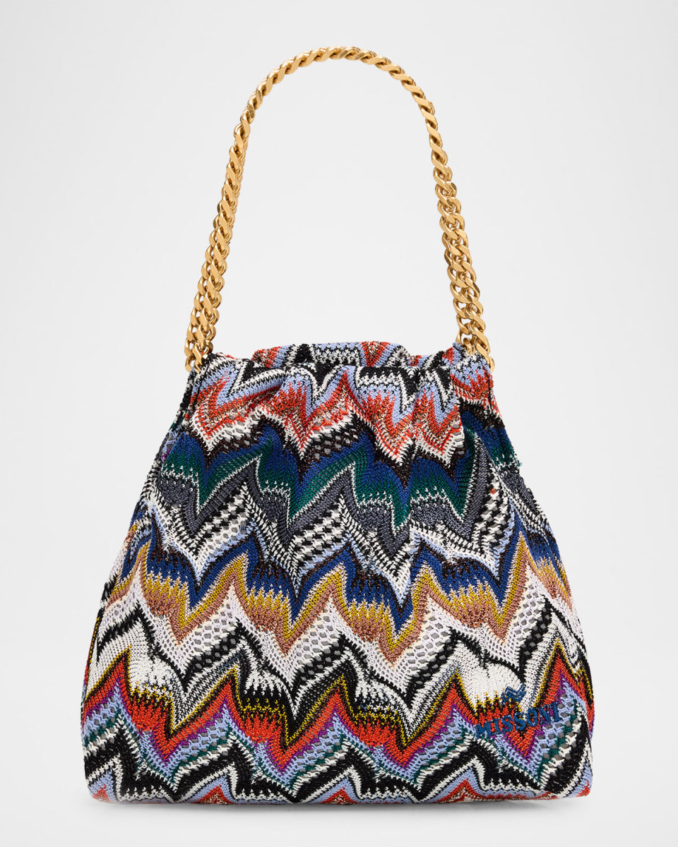Drawstring Zigzag Knit Pouch Bag